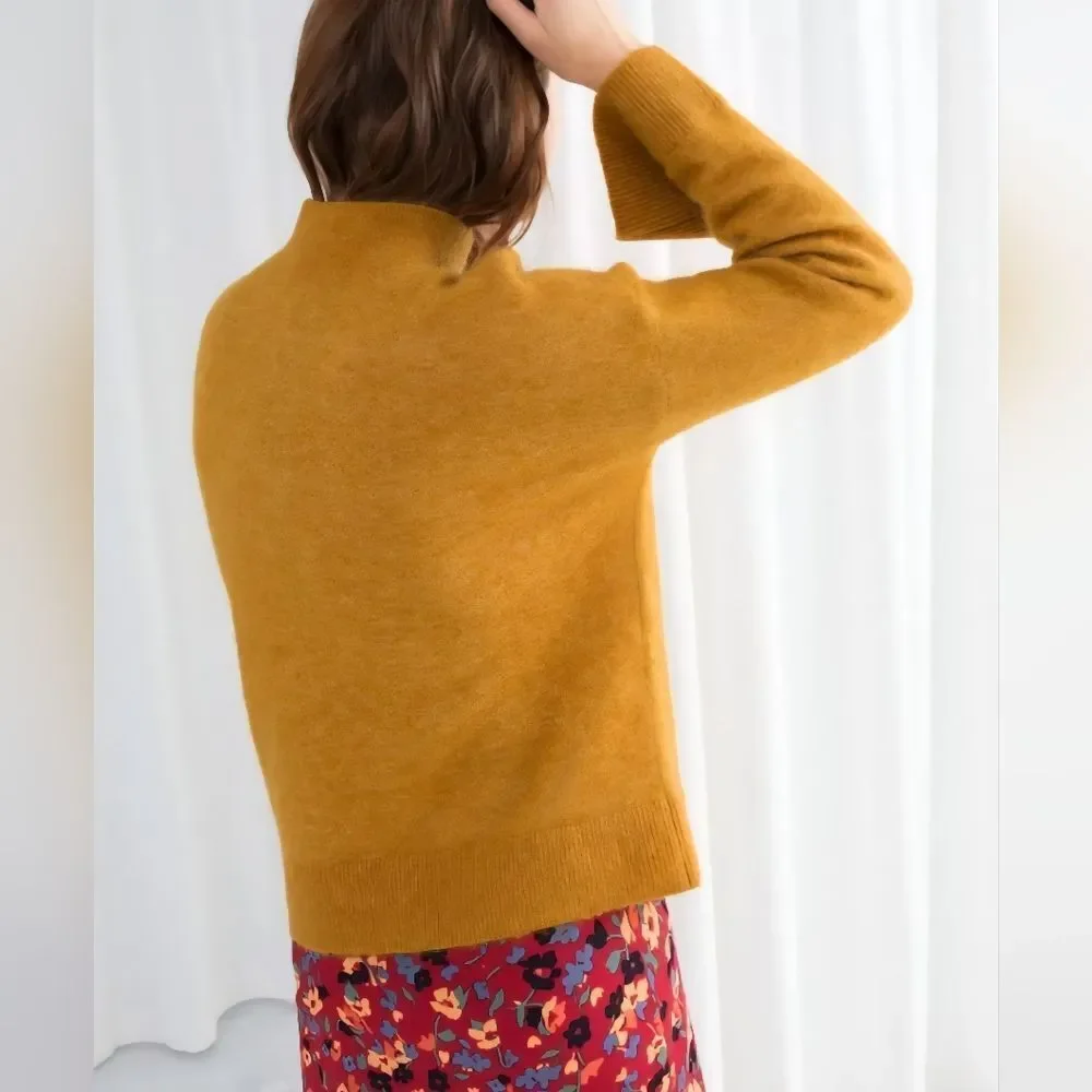& Other Stories Mock Neck Bell Sleeves Sweater In Mustard Yellow Size XS_9